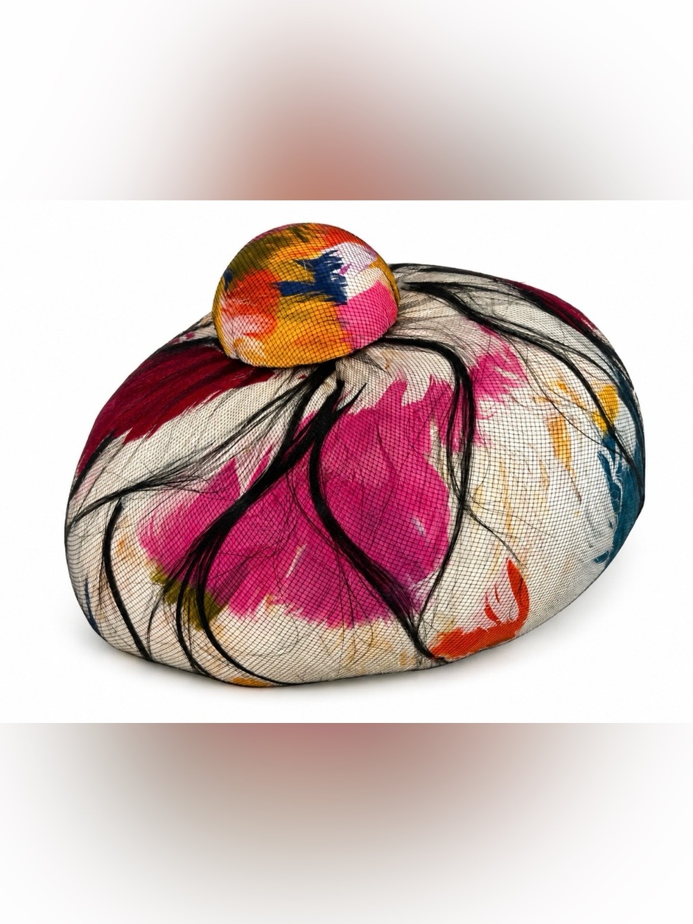 Vintage Woman's Feathered Turban Hat Pill Hat Mod Muti Color